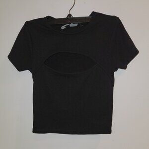 Sky and Sparrow Ribbed Knit Black Cut Out Crop Top, Size XS